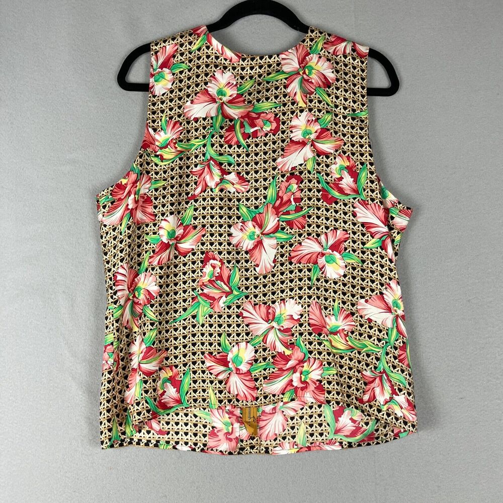 Vintage Carlisle Floral 100% Silk Top Womens 12 Tank Blouse Colorful Geometric